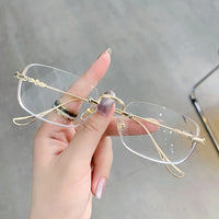 New Transparent Square Rimless Eyeglasses Blue Light Blocking Glasses Fashion Frameless for Women Men Silver Computer Glasses