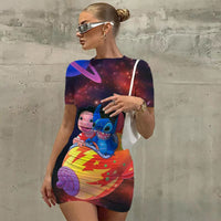 Disney Stitch Design Seaside Spice Girls Short Skirt Women's Tight Pack Hip Sexy Mini Slim tight Beach Dress Ladies Summer New