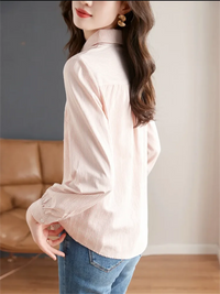 Spring Women Blouses Embroidered Shirt Pink Tops For Woman Clothes Blous Striped Shirt Cardigan Blouses Laple Long Sleeve Shirt