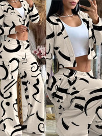 Women's Spring Summer New Fashionable Solid Color Printed Sexy Waist Short Top Casual Pants Set For Women