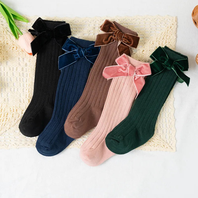 Autumn Winter Baby Girls Bowknot Knee High Socks Toddler Tube Princess Sock For Kids Knitted Socken Cute Leg Warmer 0-8Years