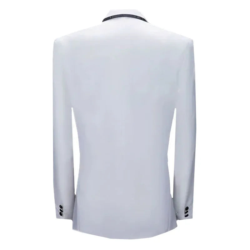 (Jacket+Pants) Men Fashion Wedding Banquet Party Flower Suits Singer Pianist Stage Performance Splicing Dress Blazer and Trouser