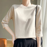 Spring And Summer New White Mercerized Cotton Short Sleeve T-Shirt Feminine Joker Cotton Cropped Sleeve Bottoming Shirt