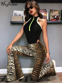 Hugcitar High Waist Leopard Print Flare Leggings 2021 Autumn Winter Women Fashion Sexy Bodycon Trousers Club Pants