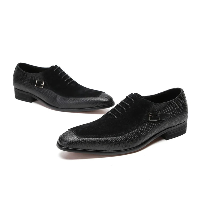 Luxury Men Oxford Shoes Lace up Toe Black Formal Men Shoes Dress Shoes Suede Patchwork Crocodile prints Leather Shoes Men