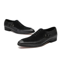 Luxury Men Oxford Shoes Lace up Toe Black Formal Men Shoes Dress Shoes Suede Patchwork Crocodile prints Leather Shoes Men