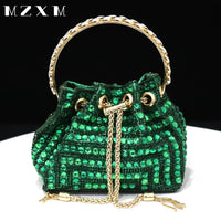 Rhinestones Women Evening Bags Bucket Design Party Day Clutch Soft Mixed Color Handle Design Handbags Purse Mature