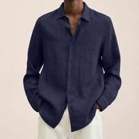 Men's Simple Linen Shirt Spring Autumn New Solid Color Lapel Buttons Loose Long Sleeve Shirt