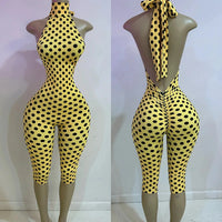 FAGADOER Fashion Color Dot Printing Bodycon Jumpsuits Woman Halter Sleeveless Backless Rompers Female Streetwear Overalls 2026