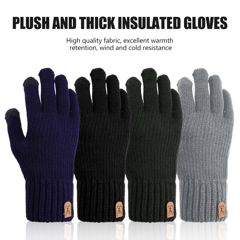 New Cashmere Gloves Winter Warm Five Finger Mittens Touchable Men Outdoors Skiing Cycling Motorcycle Cold-proof Fingering Glove