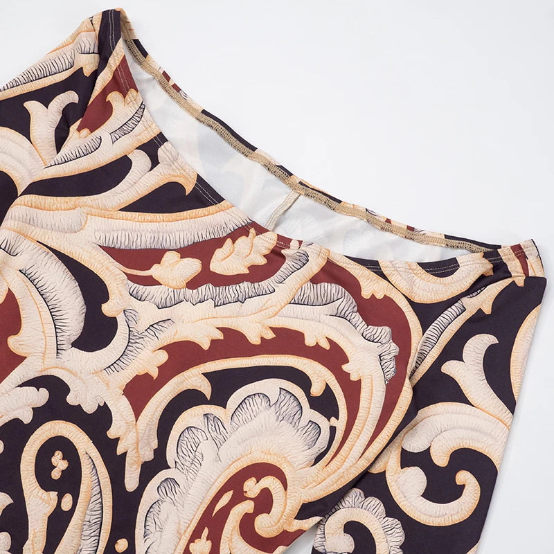 CUTENOVA Fall New Colorful Printed Women'S Jumpsuit  One-Shoulder Strapless Long Sleeves Slim Fit Elastic Ankles Jumpsuit Female