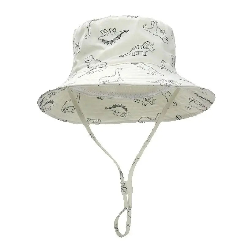 Children Fisherman Sun Hat Unisex UPF 50+ Sun Protection Outdoor Beach Hat Mesh Breathable Dinosaur Print Wide Brim Bucket Hat