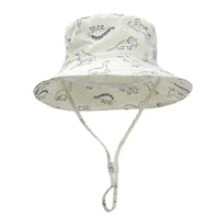 Children Fisherman Sun Hat Unisex UPF 50+ Sun Protection Outdoor Beach Hat Mesh Breathable Dinosaur Print Wide Brim Bucket Hat