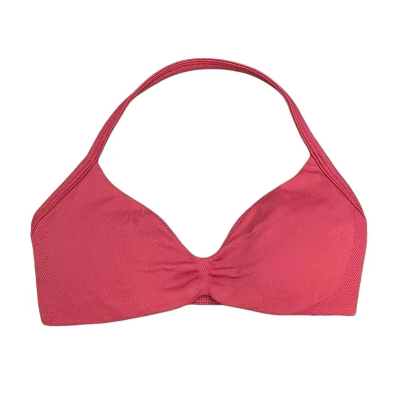 HISTELLO Sports Bra Seamless Halter Thin Strap High Support Scrunch Women Removable Pads Gym Fitness Workout Yoga Clothes