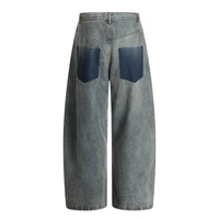 Ripped Jeans Mens With Rivets Pocket Retro High Street Washed Distressed Loose Wide leg Denim Pants Men