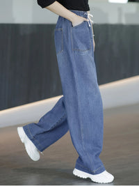 New Women's Blue Elastic Waist Denim Jeans， Casual Outdoor Denim Trousers, Suitable for Office, Vacation and Various Occasions