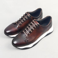 Luxury Handmade Genuine Cowhide Leather Casual Oxfords Mens Dress Shoes Height Increasing Lace-up Flat Sneakers for Men