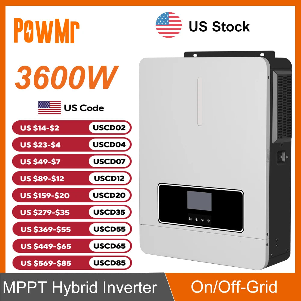 3600W Hybrid Solar Inverter 24V DC to 100/110/120V AC With 120A MPPT Solar Charger Controller Max PV 500Vdc Fit LifePo4 Battery