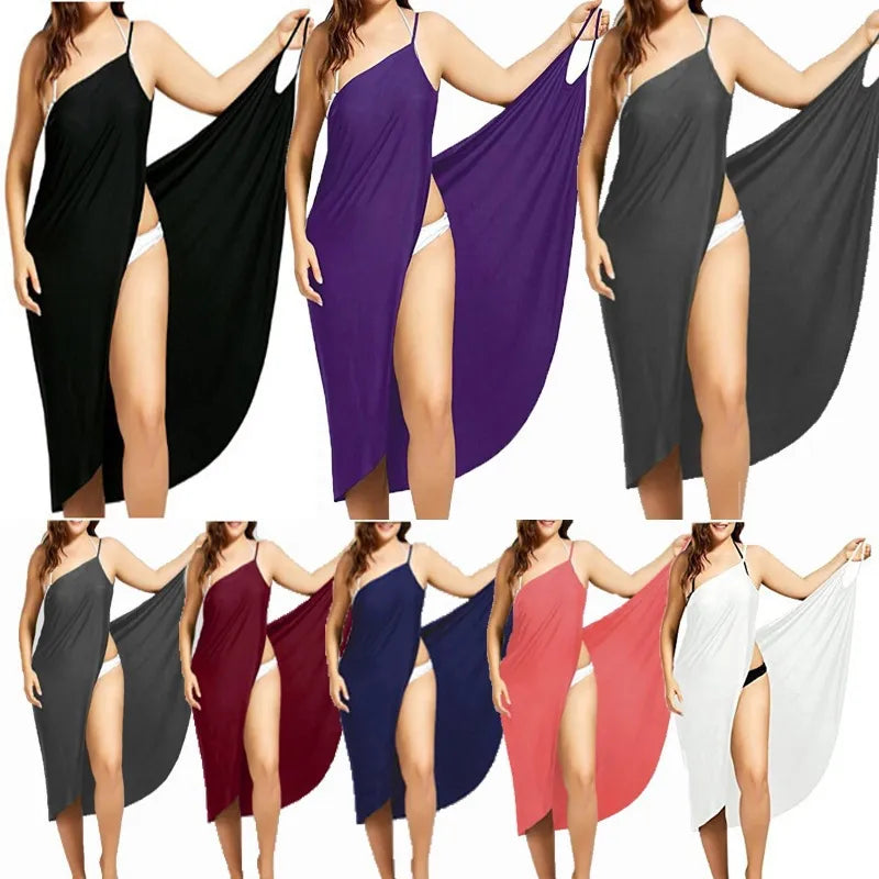 2022 Summer Beach Dress Sexy Women Solid Color Wrap Dress Bikini Cover Up Sarongs Women's Clothing Swimwears Cover-ups Plus Size