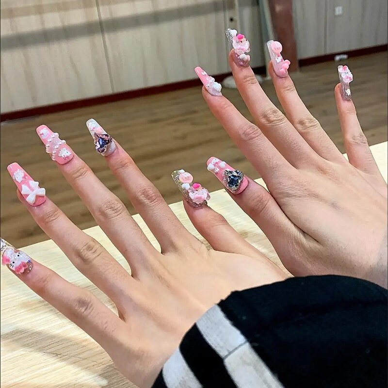 10PCS Sanrio Manicure Hello Kitty Cute Cartoon Resin Hand Carved Nail Three Dimensional Relief Kawaii Girl Nail Decoration Gifts