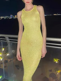 TARUXY Sequin Slim Maxi Dress Female Backless Glitter See-Through Sexy Patchwork Autumn Women's Long Club Party Dresses Vestido