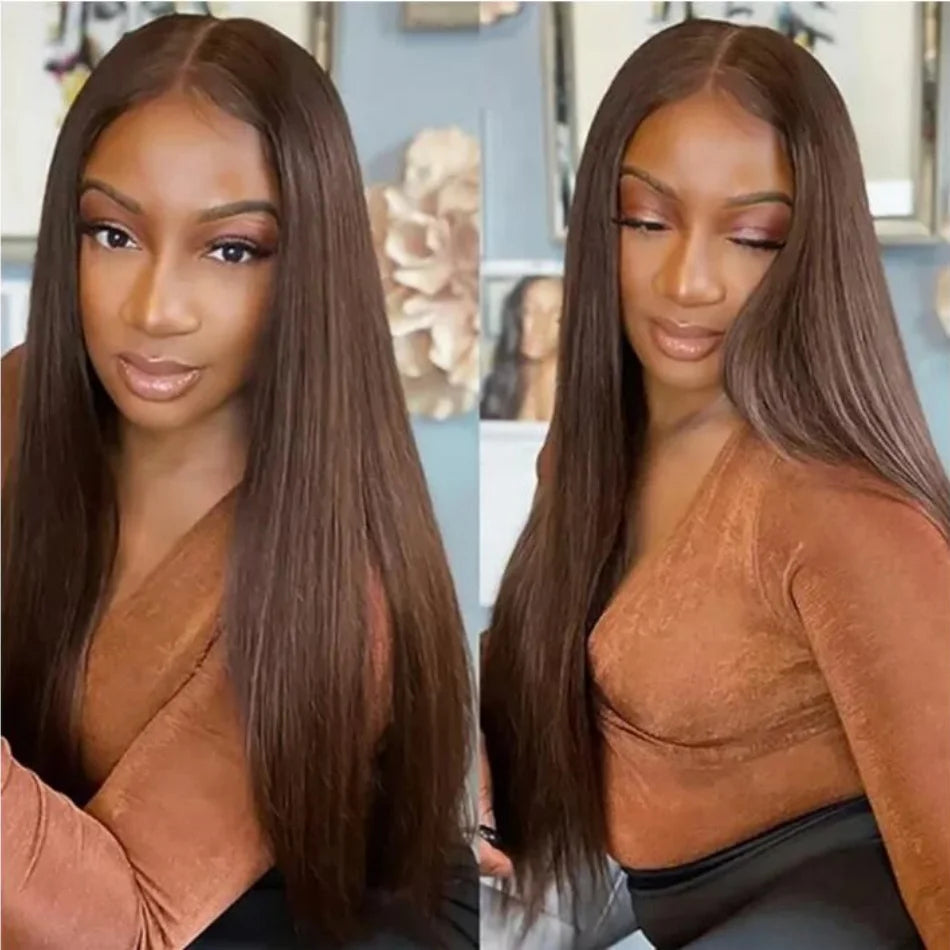 36 Inch Bone Straight Chocolate Brown 13x6 Lace Frontal Wigs 100% Brazilian Virgin Hair Pre Plucked Glueless Wigs Human Hair Wig