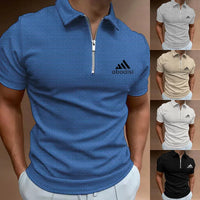 Spring/Summer Waffle Zipper POLO Shirt Checkered Color Block Men's Casual T-shirt Top High Street Business Office Short Slee