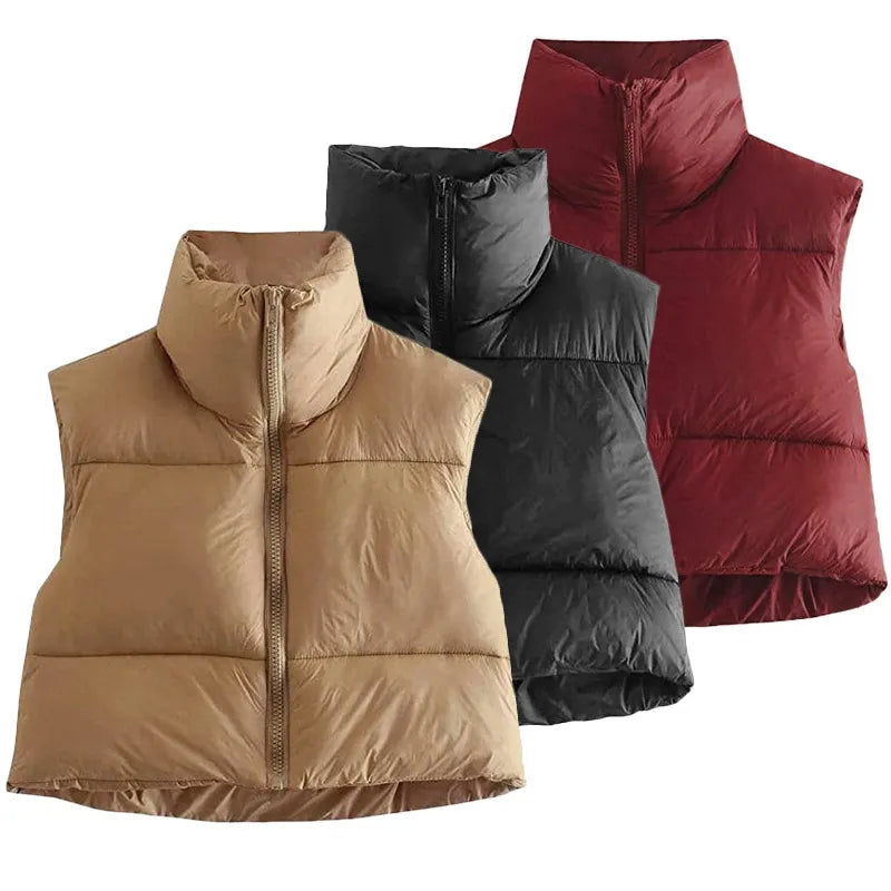 Puffy Vest Women Zip Up New Stand Collar Sleeveless Lightweight Padded Cropped Puffer Quilted Vest Winter Warm Coat Jacket