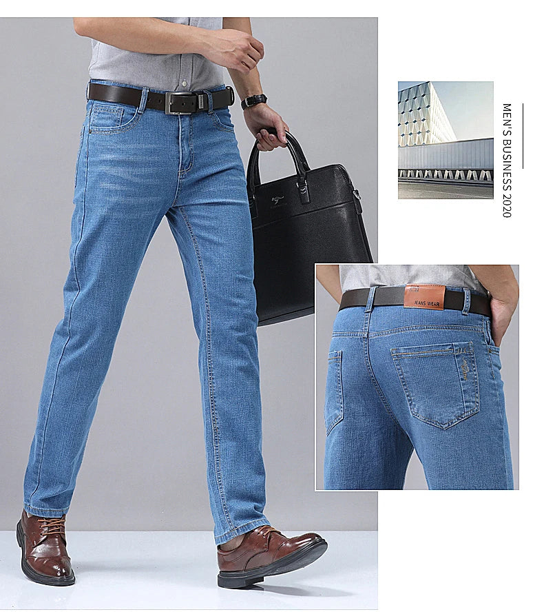 Men's Denim Jeans Thin Summer Straight Business Soft Fashion New High Quality Pants New Arrivals Dropship OL Work Trousers