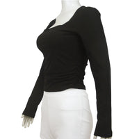 Square-Cut Collar T-shirt Slim Long Sleeve Tops Sexy Woman Clothing Both Side Pleats Tee Shirt Autumn & Winter 2025 New 2524