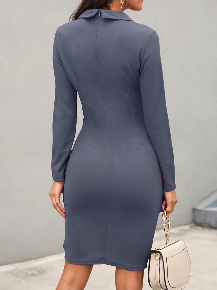 Autumn Winter Fashion Midi Dress 2023 Office Lady Long Sleave Slim Dresses Elegant Bodycon Work Business Pencil Solid Dress