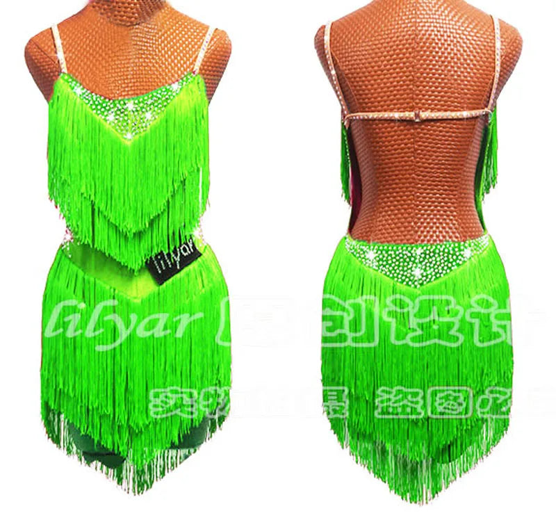 Latin Dance Dress Competition Costumes Skirt Performing Rhinestones Adult Children Tassel Various Color Red  White