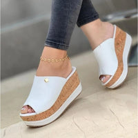 2023Slippers Summer  Wedges  Retro Fish Mouth Large Size Sandals Women High Heel Platform Solid Color Plus Size Shoes Sandalias