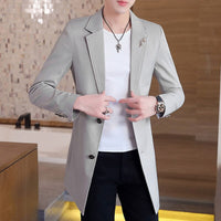 New Men's Business Casual Fashion Urban Korean Trend Slim Solid Color Small Suit Jacket Spring blazers long dress coat