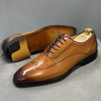 Mens Size 7-12 Oxford Shoes Wingtip Genuine Calf Leather Luxury Lace-Up Business Office Brogue Dress Shoes for Men