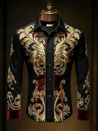 Men's retro gorgeous long-sleeved shirt gold pattern 3D printed shirt Hawaiian vacation wedding party shirt quick-drying for You