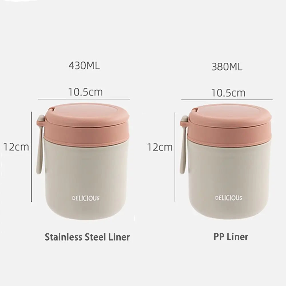 304 Stainless Steel Insulated Breakfast Cup Sealed Soup Bowl Wide Mouth Insulated-Food-Jars Porridge Cup with Spoon