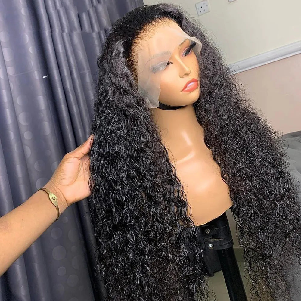 Soft Glueless 180 Density Curly26 "Long Natural Black Deep Wave Lace Front Wig for African Women Babyhair Preplucked Daily