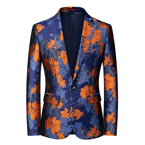 New Men Fashion Flower Suit Luxury Jacquard Jacket Homme Wedding Ball Party Single Button Blazer Singer Stage Performance Coat