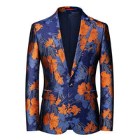 New Men Fashion Flower Suit Luxury Jacquard Jacket Homme Wedding Ball Party Single Button Blazer Singer Stage Performance Coat