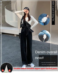 Jeans Bib Pants Women's Crotch Convenient Pants Double-headed Invisible Zipper Large Version Loose Slim Sex Pants Wide Leg Pants