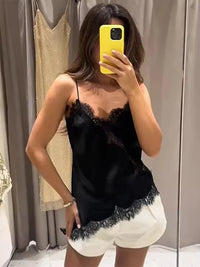 Sexy Lace Sling Tops Women's Hollow Out Sleeveless Backless Asymmetrical Hem Top 2026 Summer New Lady Fashion Short Tops