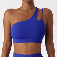 Oblique Shoulder Yoga Bra Women's Beautiful Back Gym Sports Underwear Hollow out Back Running Fitness Vest Push Up Workout Top