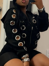 Weird Puss Y2K Hooded Crop Jacket Women Fall Hooded Metal Hollow Skinny Trend Simple Classic High Streetwear Casual Basis Coat