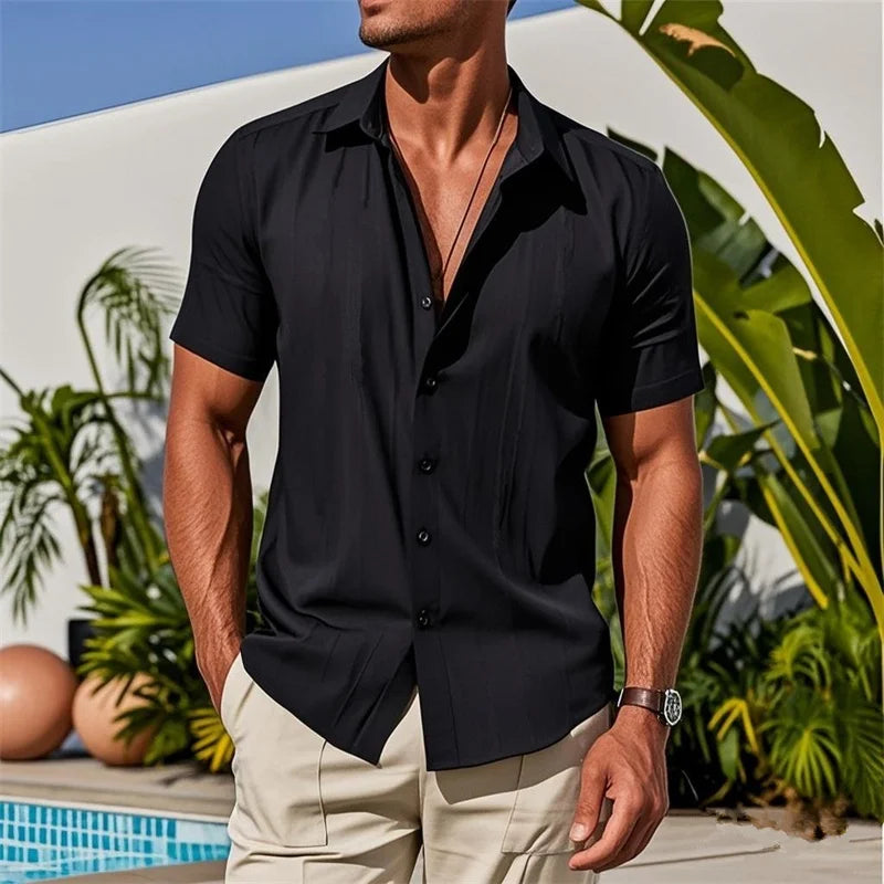 Mens Casual Shirts Summer New Fashion Solid Color Linen Shirt Men pullover Short Sleeve tops Button cardigan Lapel men Shirts