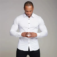 New Autumn Fashion Mens Solid Color Turn-down Collar Button Super Slim Fit Shirts Spring Long Sleeve Business Dress Shirt