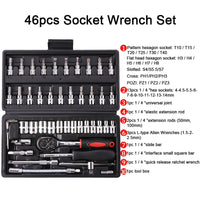 46pcs Socket Ratchet Car Repair Tool Wrench Set Head Ratchet Pawl Socket Spanner Screwdriver Professional Metalworking Tool Kit