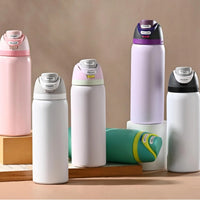 24oz Stainless Steel Insulated Cup with Straw Vacuum Thermos Mug for Coffee Iced Drinks Hot/Cold Double Wall Tumbler