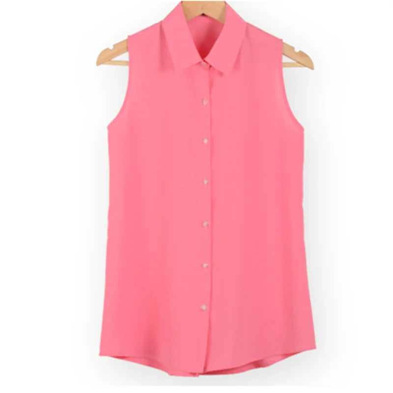 Blusas Femininas 2022 Summer Sleeveless Turn-Down Collar Tops Women Chiffon Shirt Female Shirts Blouses XS XXL