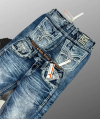 New Style Blue Embroidered Cross Pattern Jeans Vintage Streetwear Harajuku Casual Hip Hop Men and Women Y2k American Retro Jeans